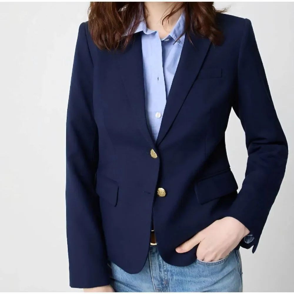 J. Crew Blazer Jacket Women's 4 Navy Blue Wool Schoolboy Preppy Academia
